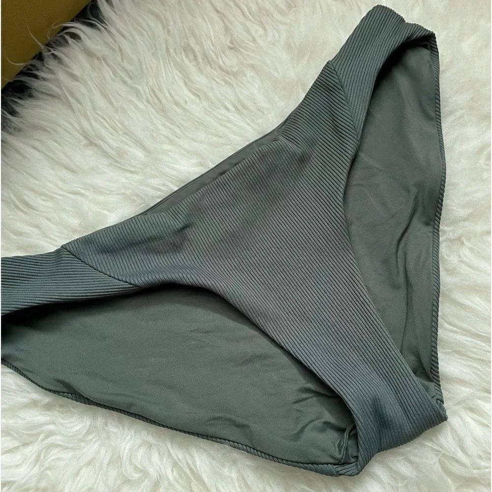 BECCA Ribbed Bikini Bottoms Army Green M - Picture 2 of 5